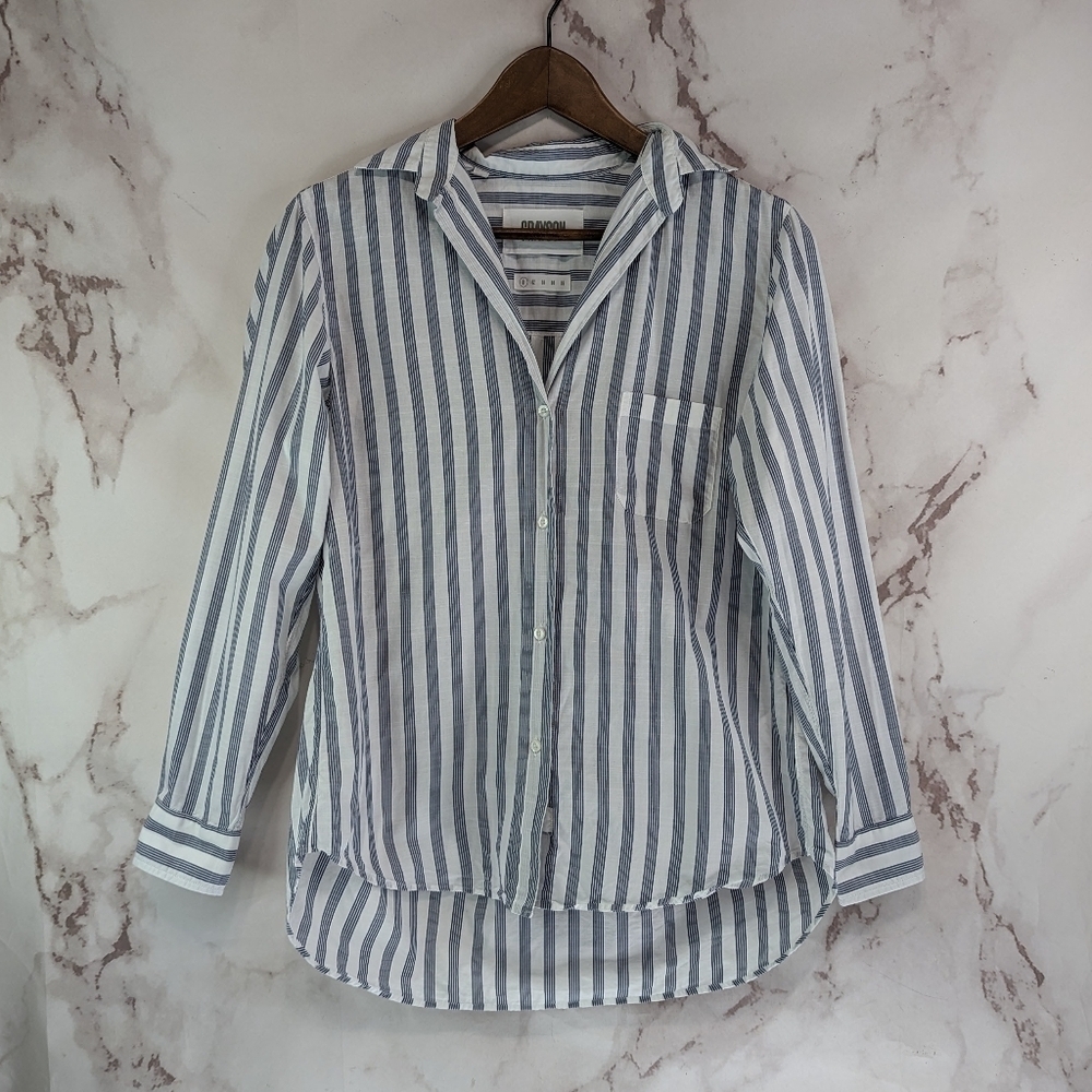 Grayson Shirt Womens 1 Medium White Striped Hero Button Up Down Cotton Collared